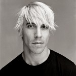 Anthony Kiedis black & white portrait with blonde chopped hair