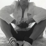 Anthony Kiedis black & white photo of him pulling a face