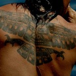 Anthony Kiedis wet back tattoo eagle falcon Inca tribal native American design