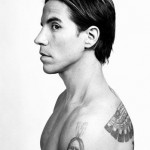 Anthony Kiedis black & white of sideways profile