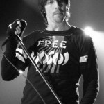 Anthony Kiedis black & white photo of him singing live