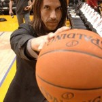 Anthony Kiedis Lakers game LA holding ball