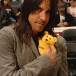 Cute Anthony Kiedis Lakers game LA holding yellow teddy bear