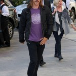 Anthony Kiedis arriving at Lakers game LA in purple t-shirt
